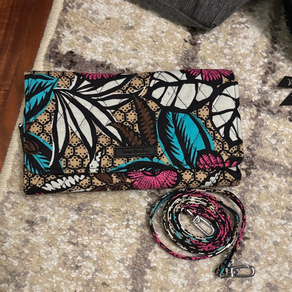 Vera Bradley Teal and Pink Leaf Clutch